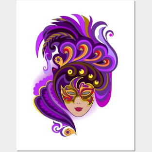 Witch in carnival mask Posters and Art